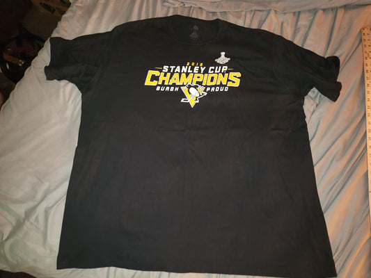PITTSBURGH PENGUINS 2016 STANLEY CUP CHAMPIONS BLACK FANATICS T-SHIRT 3X-LARGE w/Roster