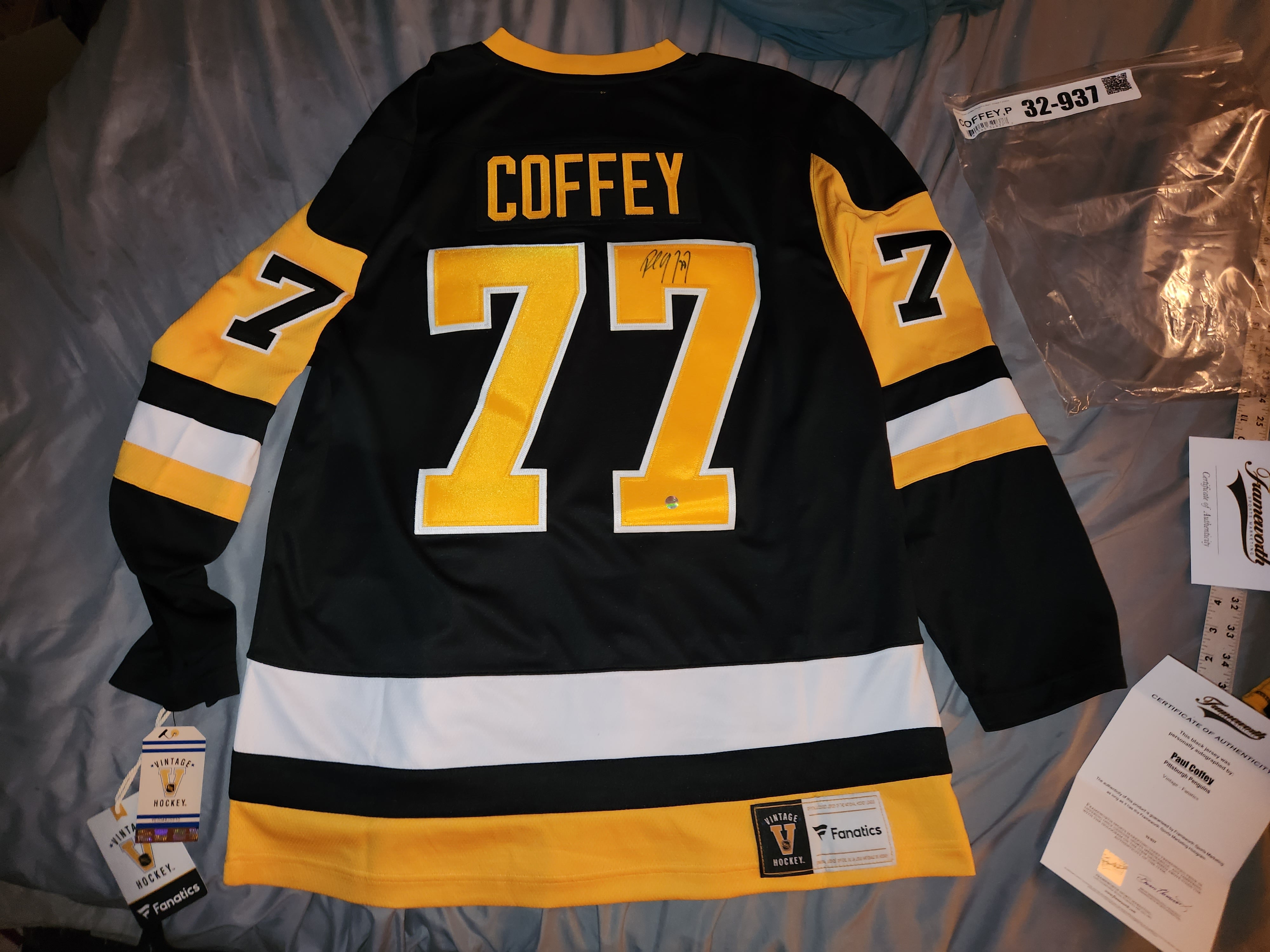 Adidas Pittsburgh Penguins No77 Paul Coffey Black Home Authentic USA Flag Stitched NHL Jersey
